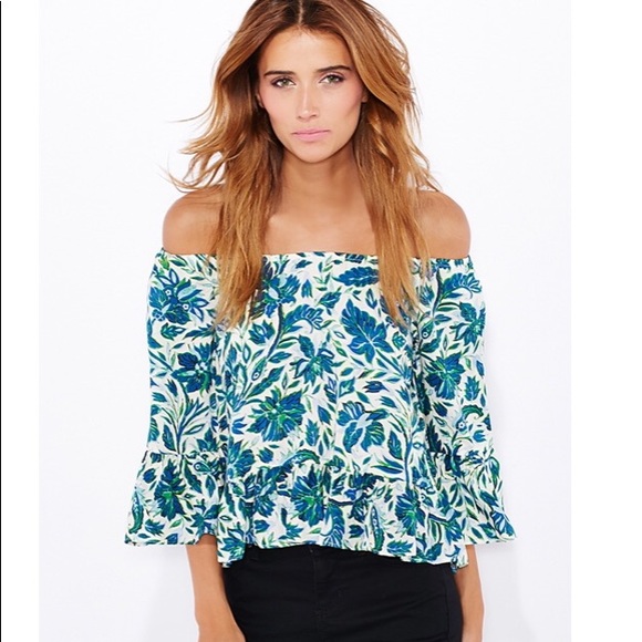 Topshop Tops - Top Shop Off Shoulder Flare Sleeve Crop Top